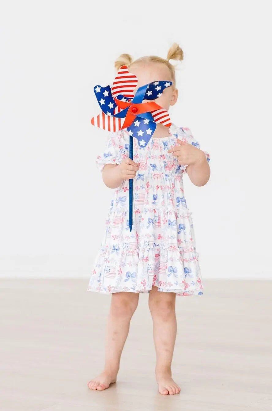 Mila & Rose ® Vintage Flags Smocked Ruffle Dress - 