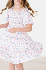 Mila & Rose ® Vintage Flags Smocked Ruffle Dress - 