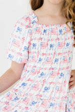 Mila & Rose ® Vintage Flags Smocked Ruffle Dress - 