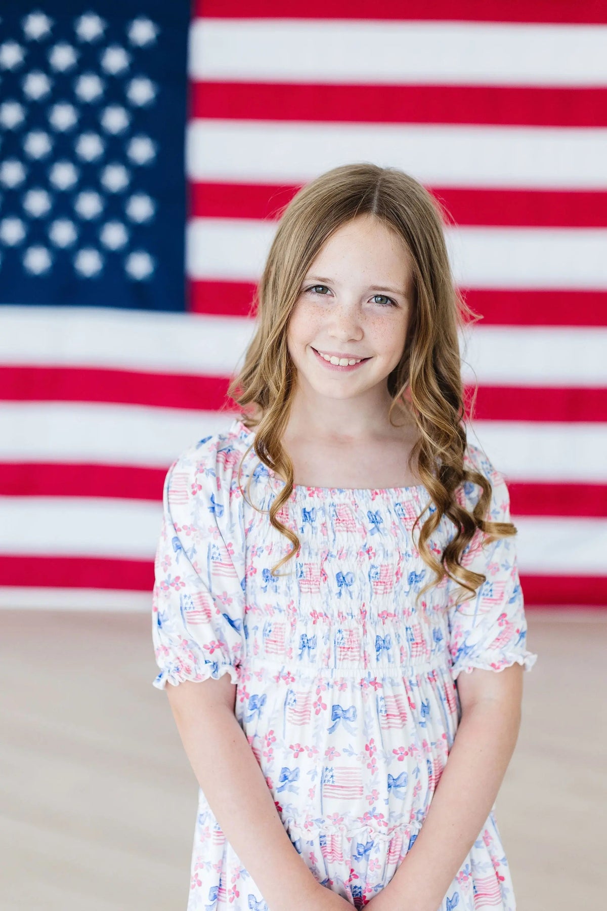 Mila & Rose ® Vintage Flags Smocked Ruffle Dress - 