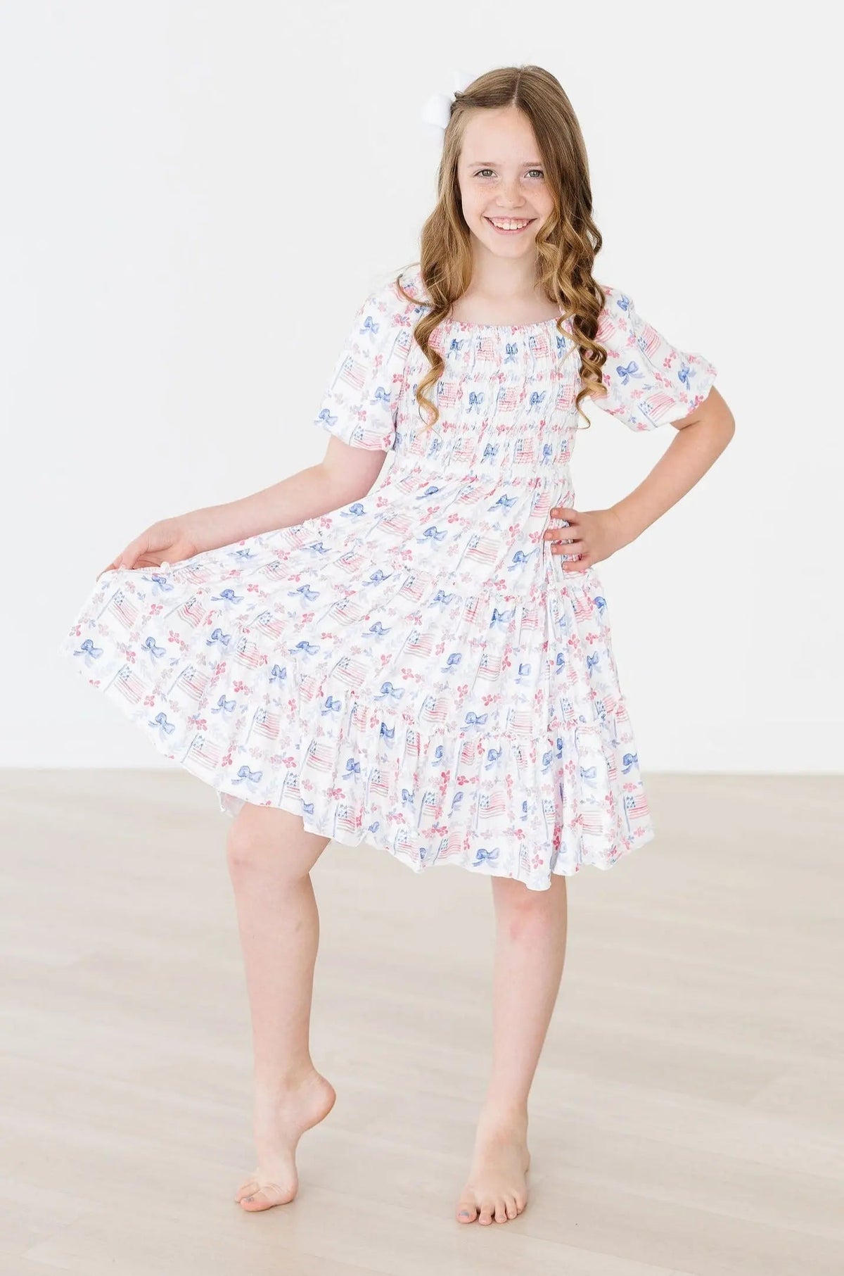 Mila & Rose ® Vintage Flags Smocked Ruffle Dress - 