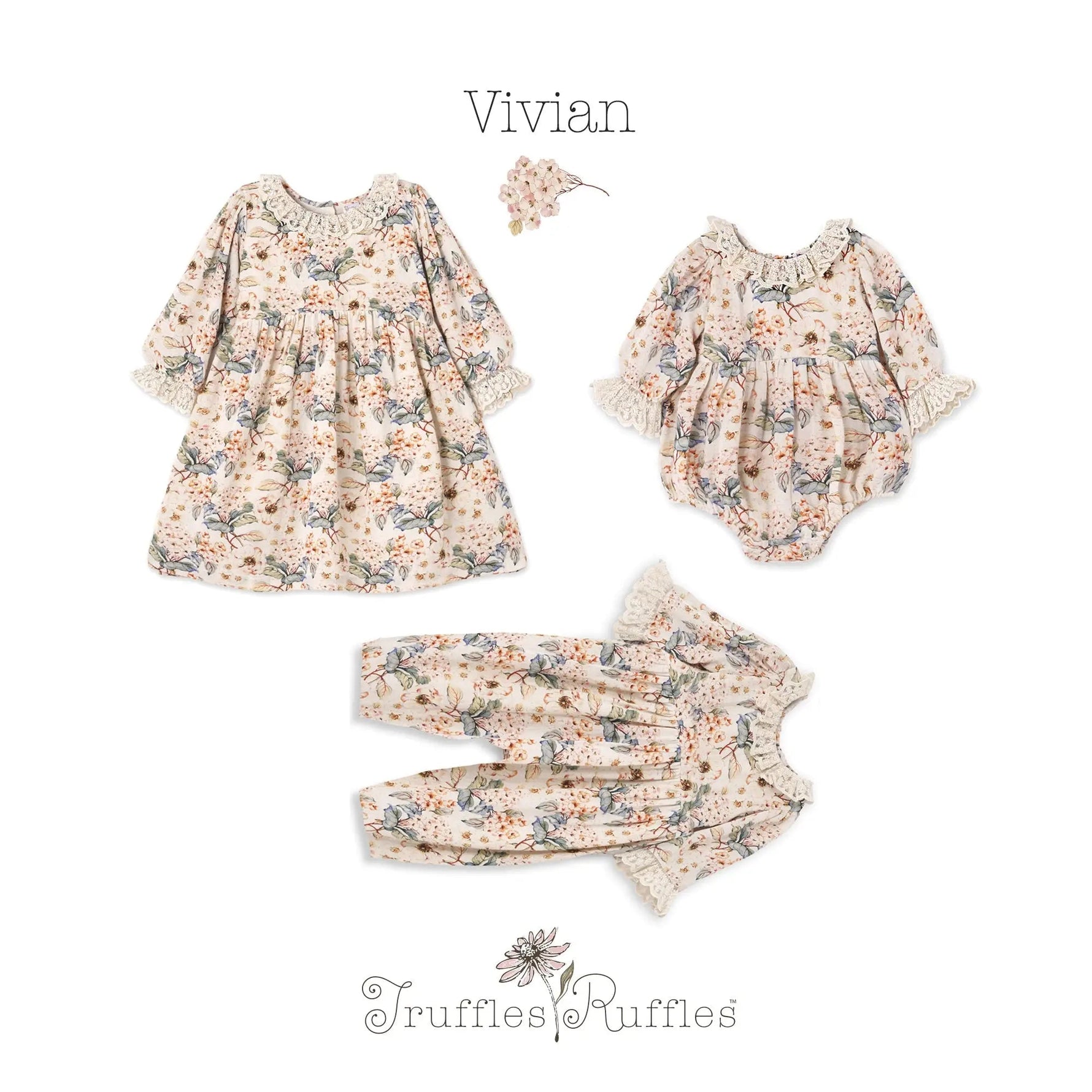 Tesa Babe Vintage Floral Dress with Lace Collar Ruffles, Linen Blend - 