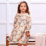 Vintage Floral Dress with Lace Collar Ruffles, Linen Blend - Sleeve, Dress, Textile, Pink, One-piece garment | Everetts Place