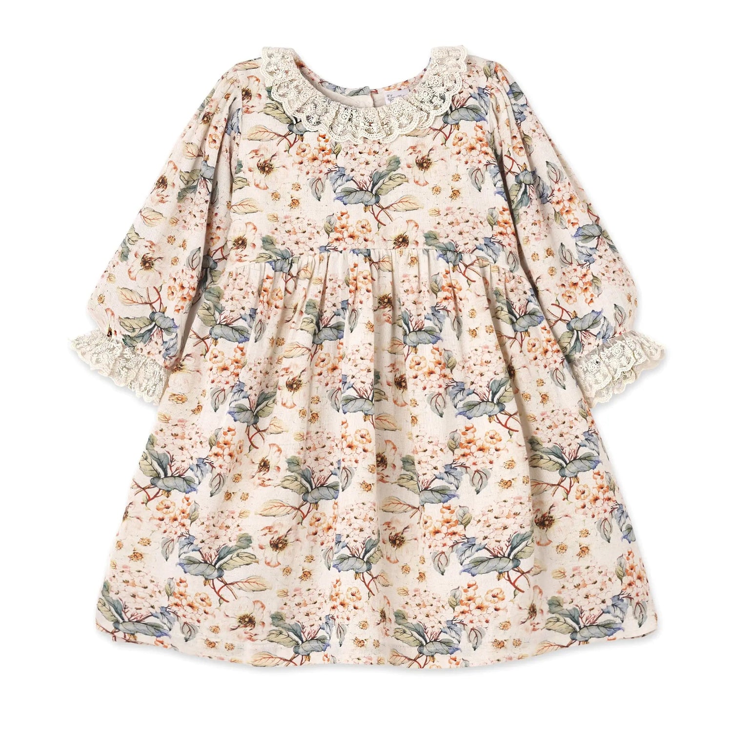 Tesa Babe Vintage Floral Dress with Lace Collar Ruffles, Linen Blend - 