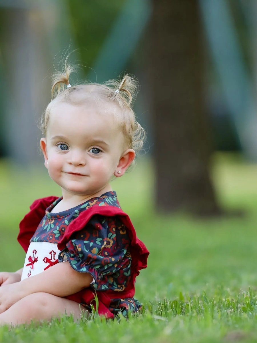 Rylee Faith Designs Vintage Floral Smocked Church Bishop Christening Baby Girl Romper - Everetts Place Boutique - 