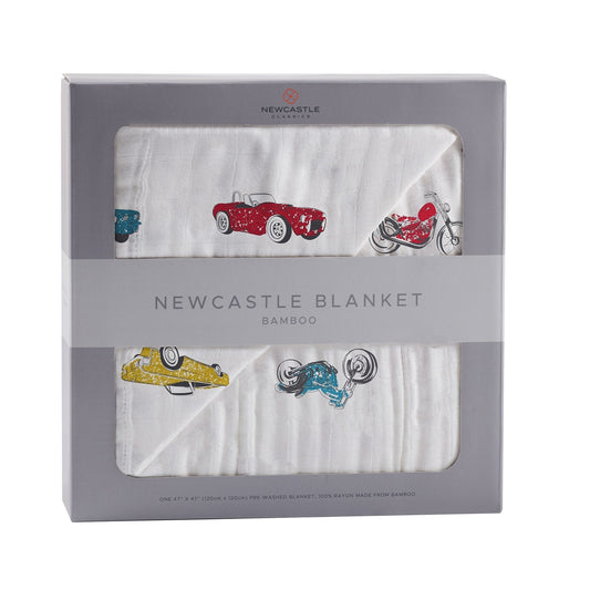 Vintage Muscle Cars And Motorcycles Bamboo Muslin Blanket 47x47 Inches Newcastle Classics