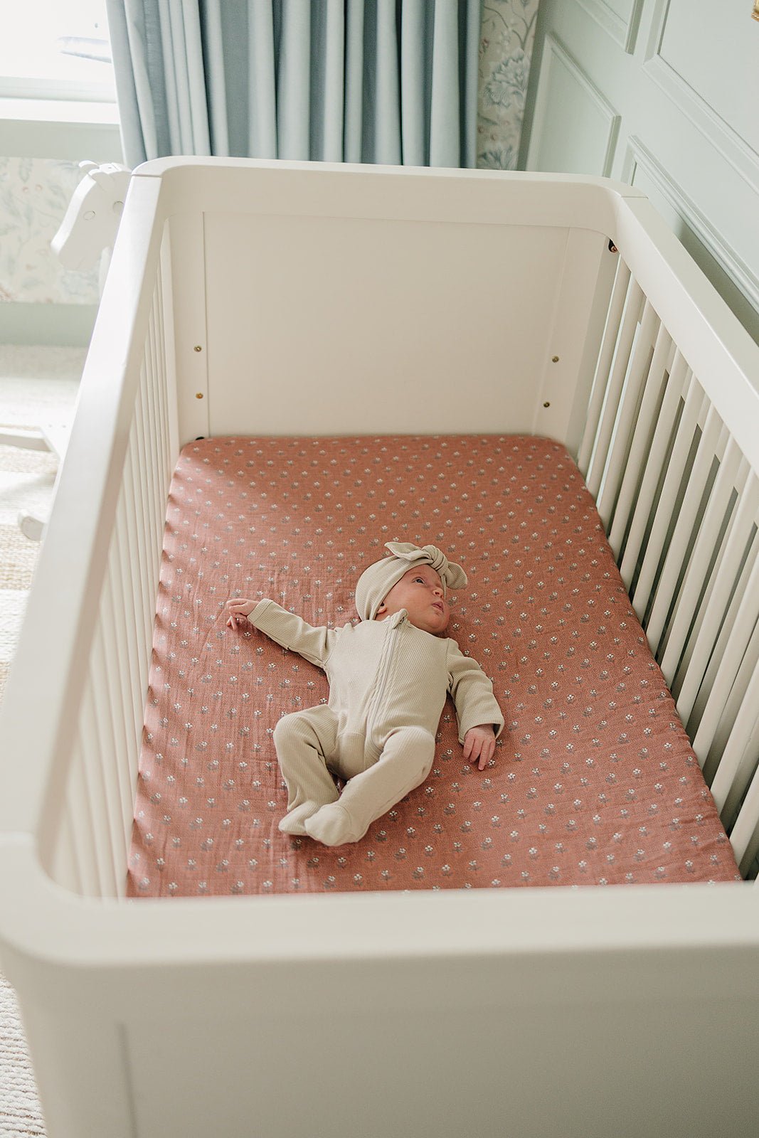 Mebie Baby Vintage Pink Floral Muslin Crib SheetEveretts Place