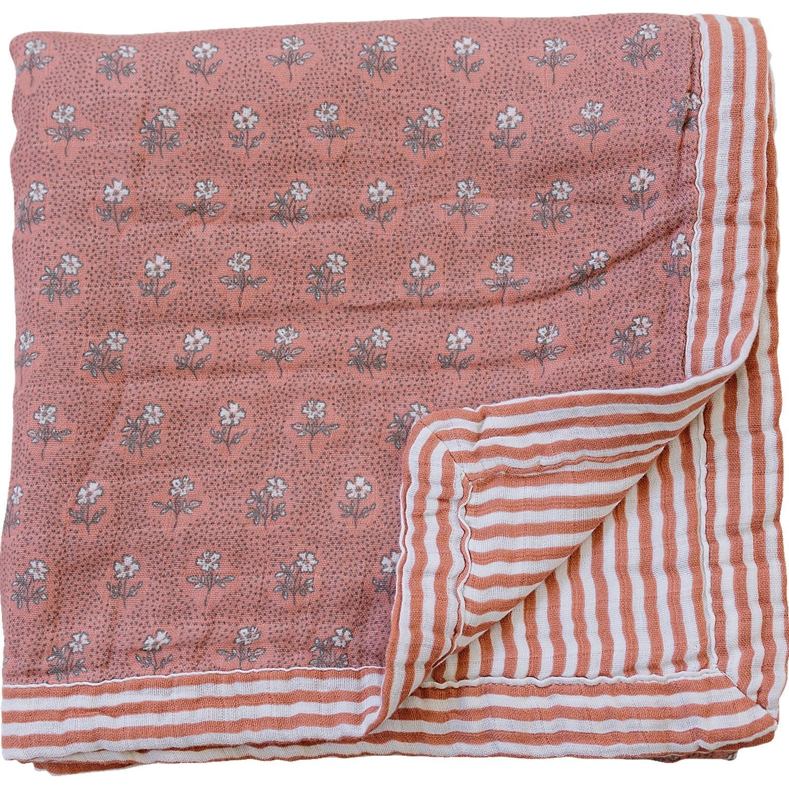 Mebie Baby Vintage Pink Floral Muslin Quilt With Pink Stripes for Nursery Mebie Baby - 