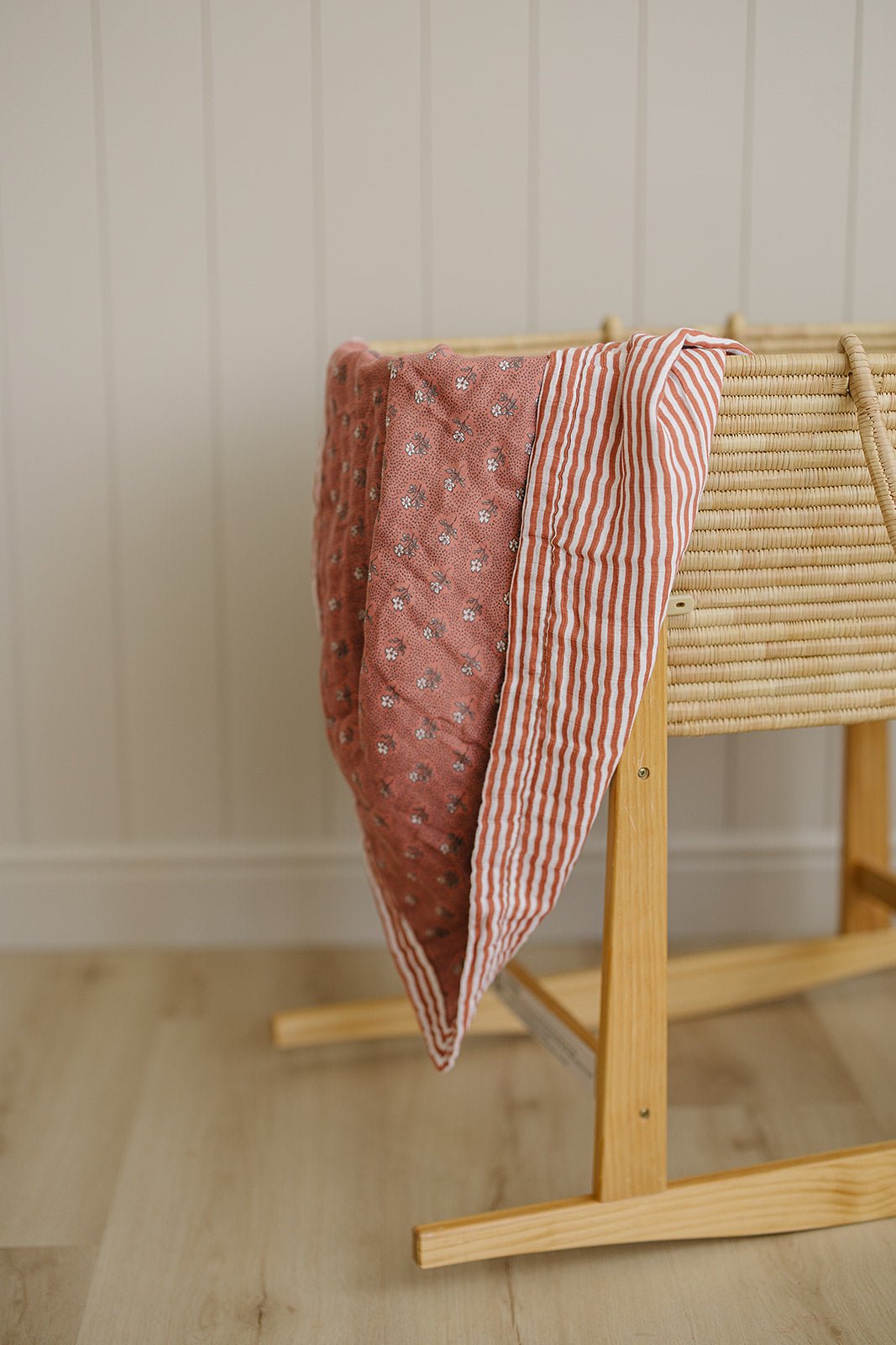Mebie Baby Vintage Pink Floral Muslin Quilt With Pink Stripes for Nursery Mebie Baby - 