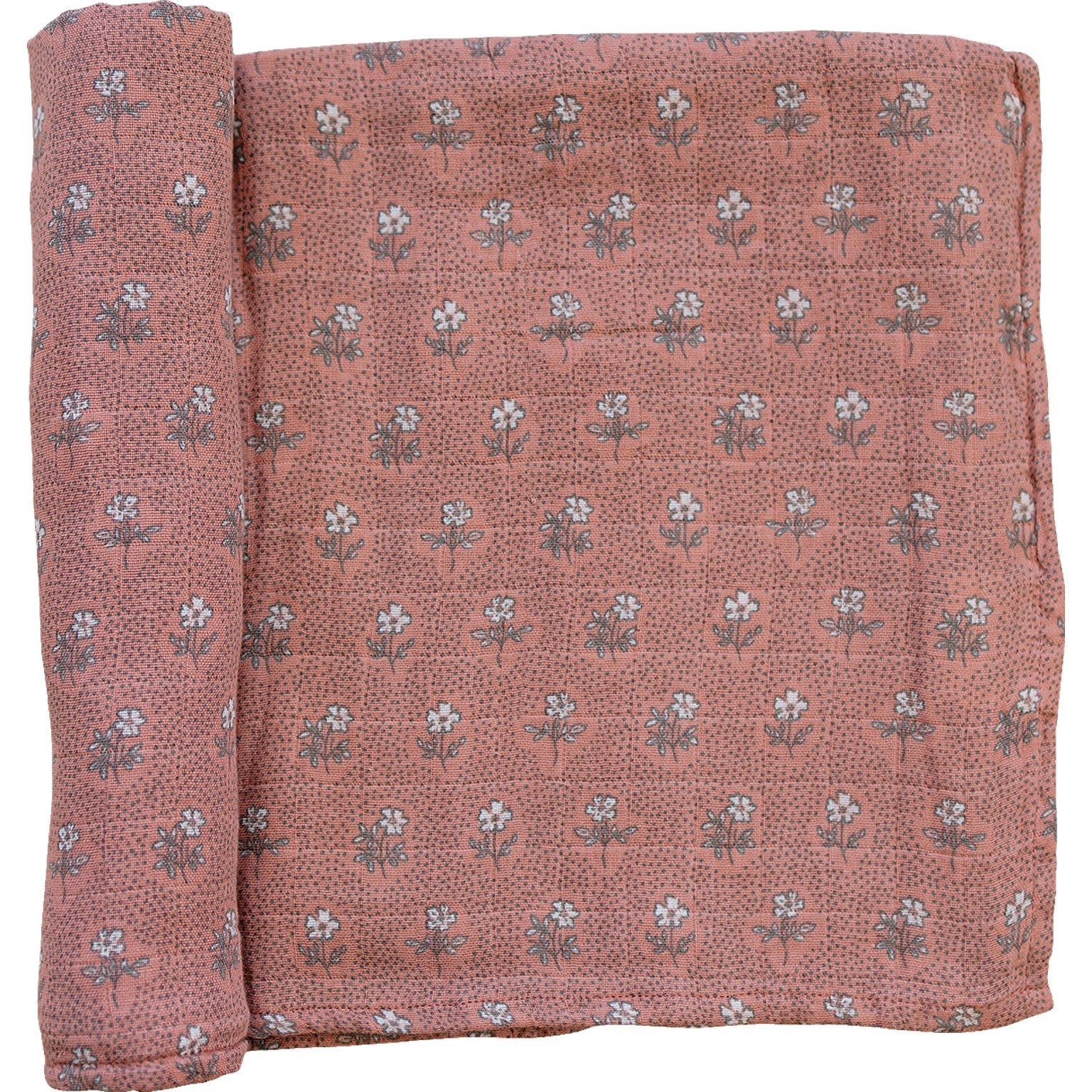 Mebie Baby Vintage Pink Floral Muslin Swaddle Blanket - 