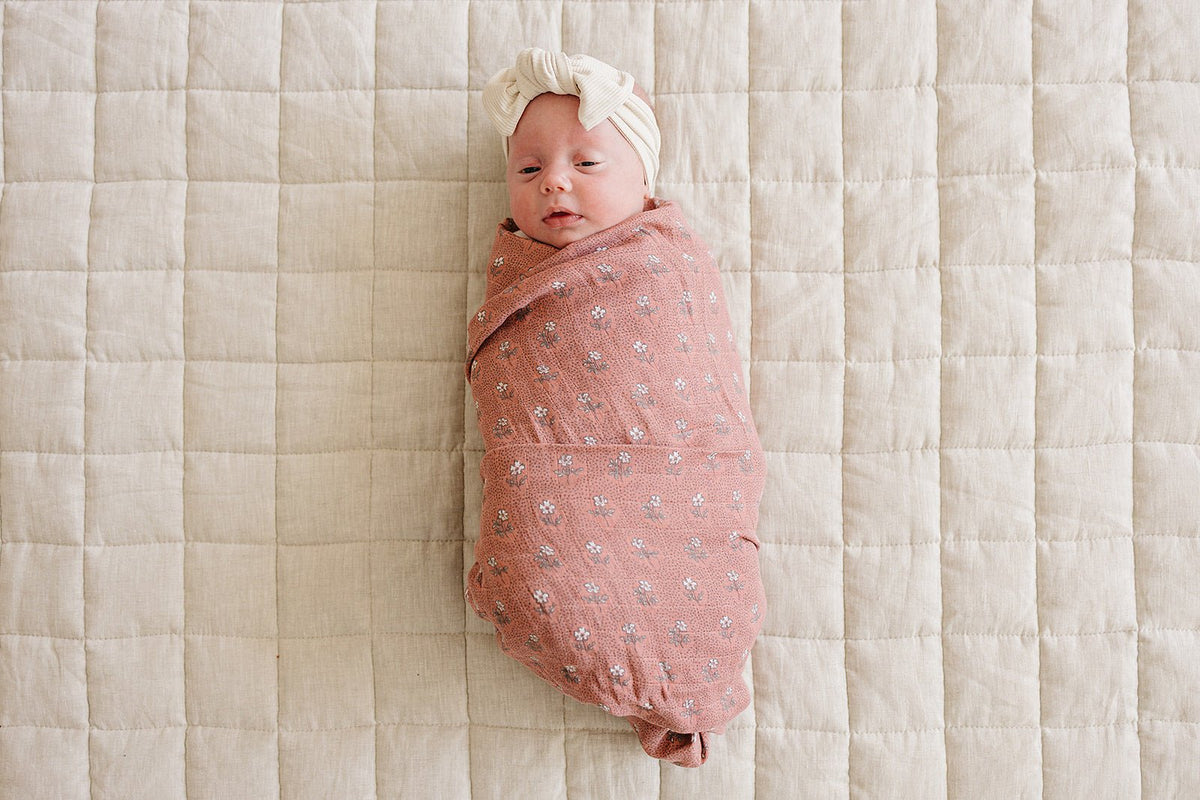 Mebie Baby Vintage Pink Floral Muslin Swaddle Blanket - 
