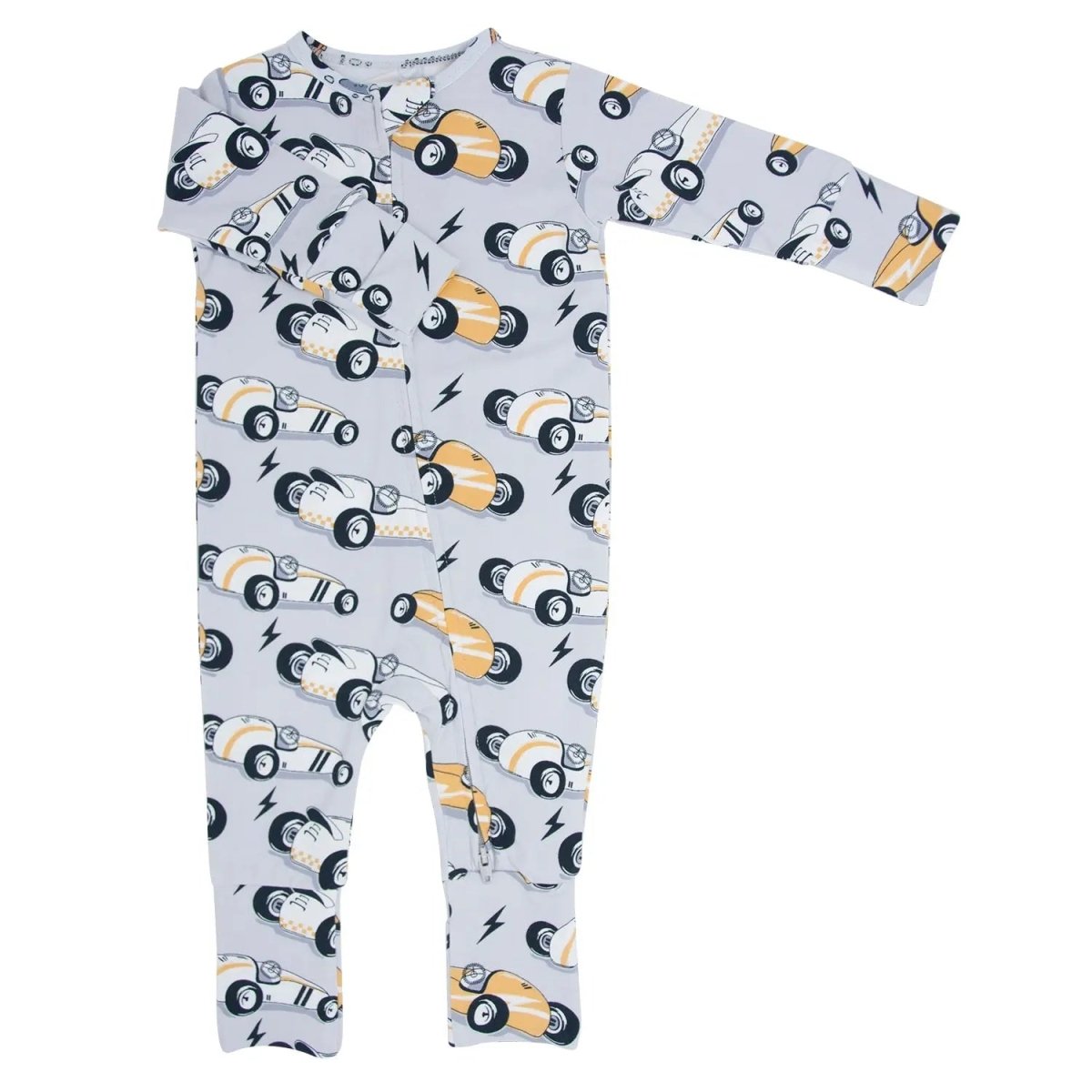 Sweet Bamboo Vintage Racecars Baby Romper with Two Way Zip for Little Racers - 