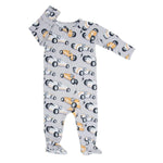 Sweet Bamboo Vintage Racecars Baby Zipper Footie with Silicone Grips for Infants - 