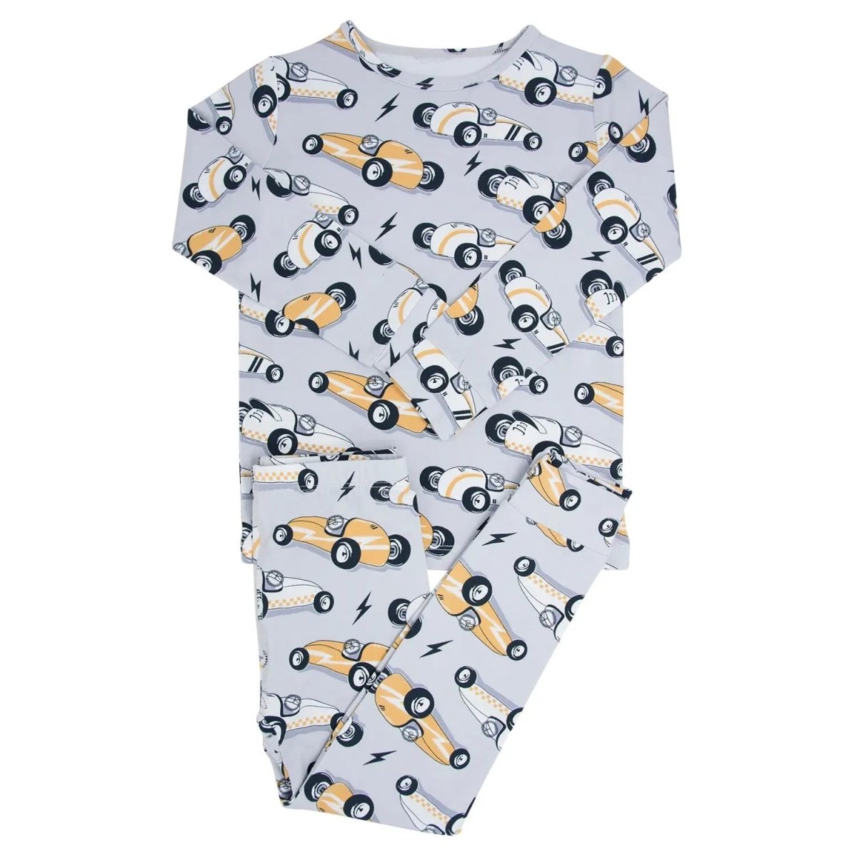 Sweet Bamboo Vintage Racecars Kids Pajama Set with Comfortable Long Sleeves for Sleepy Boys - 