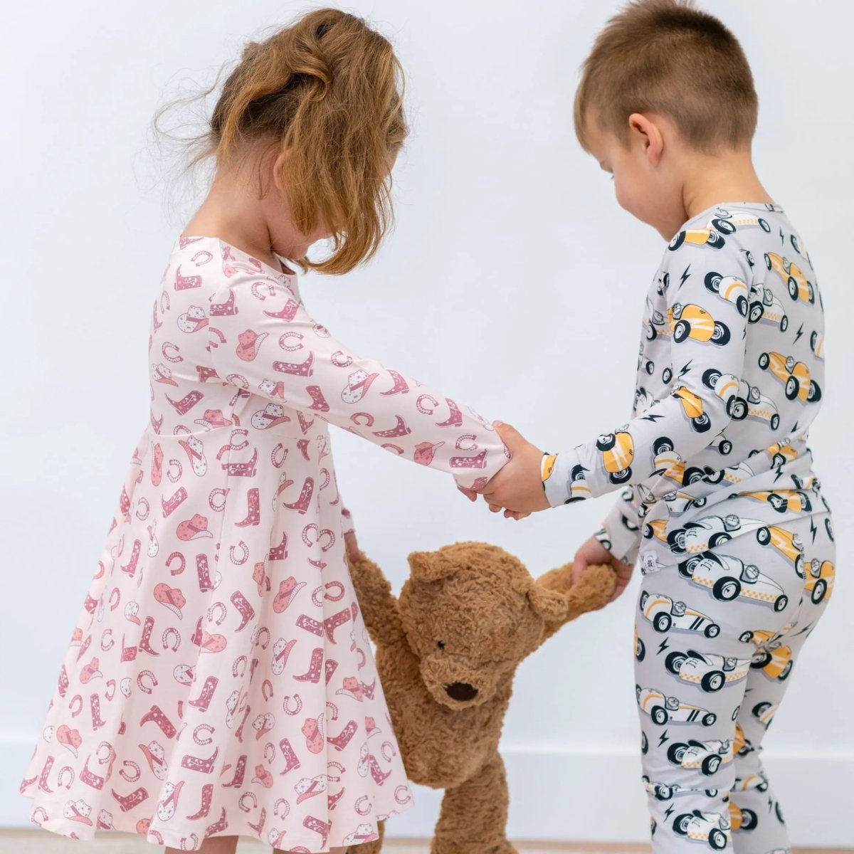 Sweet Bamboo Vintage Racecars Kids Pajama Set with Comfortable Long Sleeves for Sleepy Boys - 