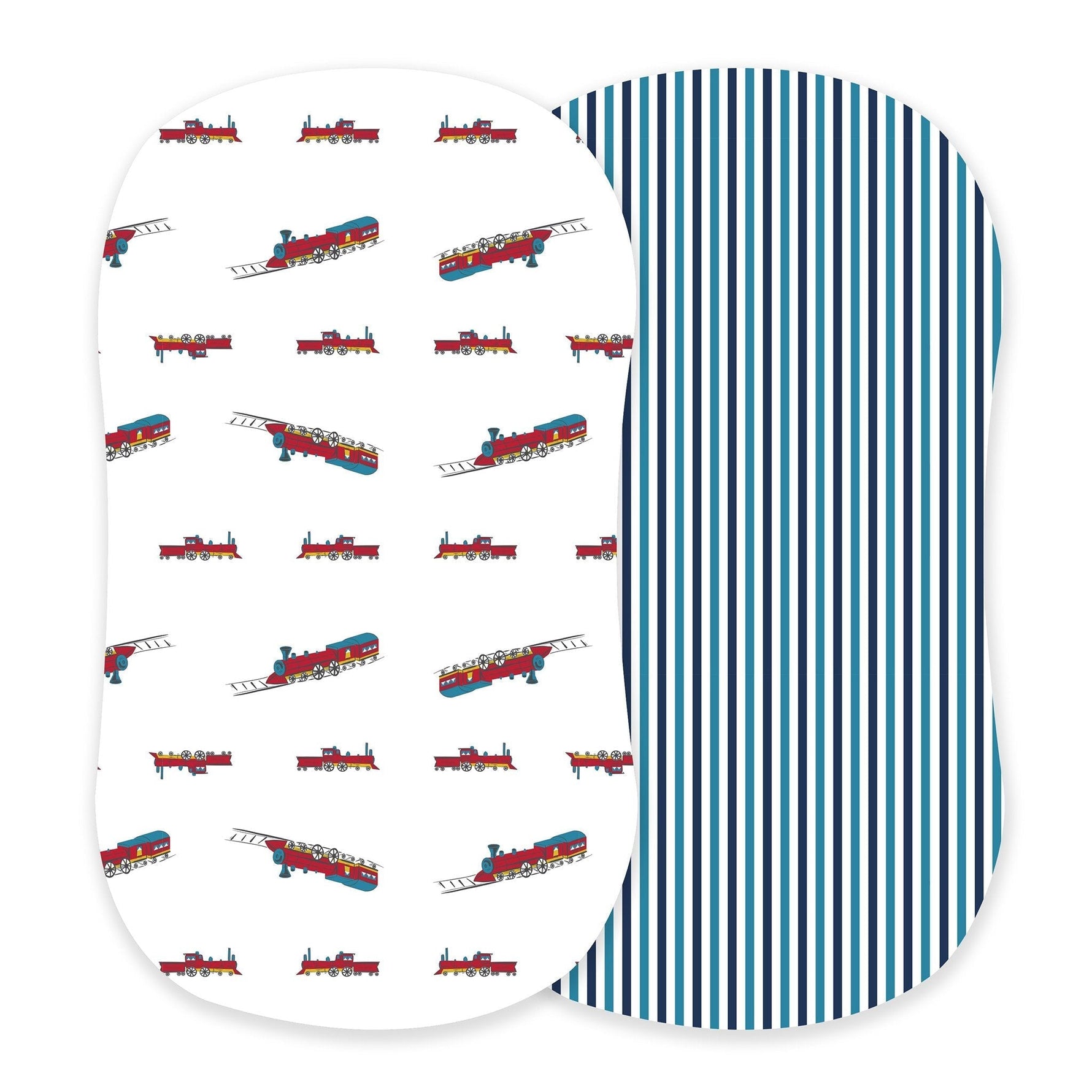 Newcastle Classics Vintage Steam Trains and Blue and White Stripe Bamboo Changing Pad Cover/Bassinet Sheets - 