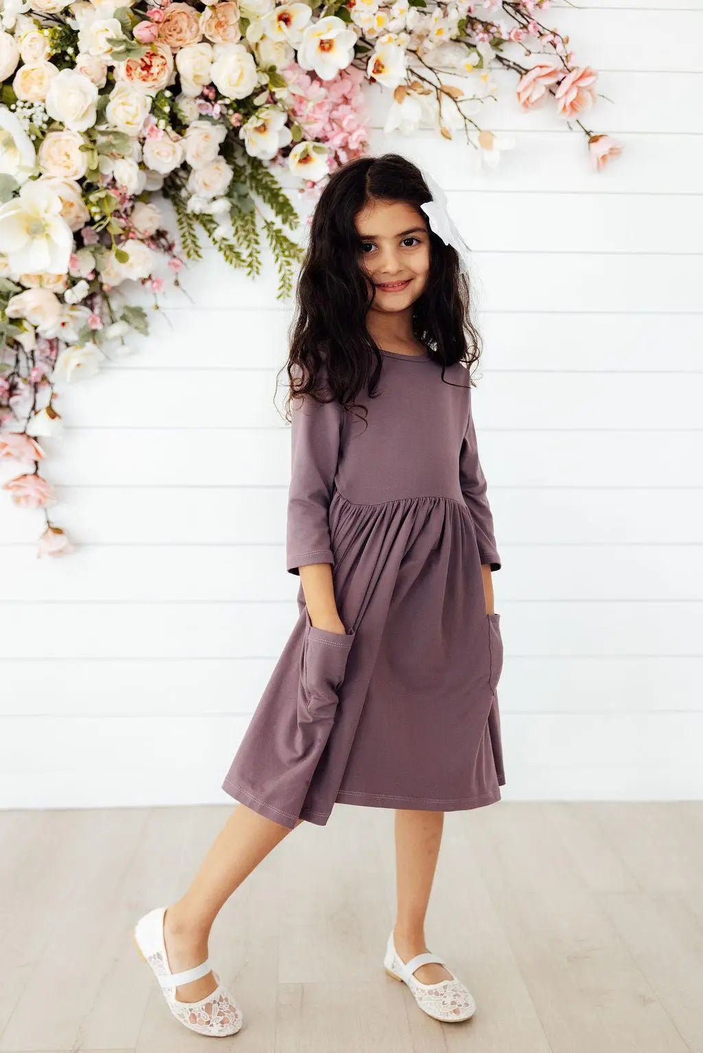 Mila & Rose ® Vintage Violet 3/4 Sleeve Pocket Twirl Dress - 