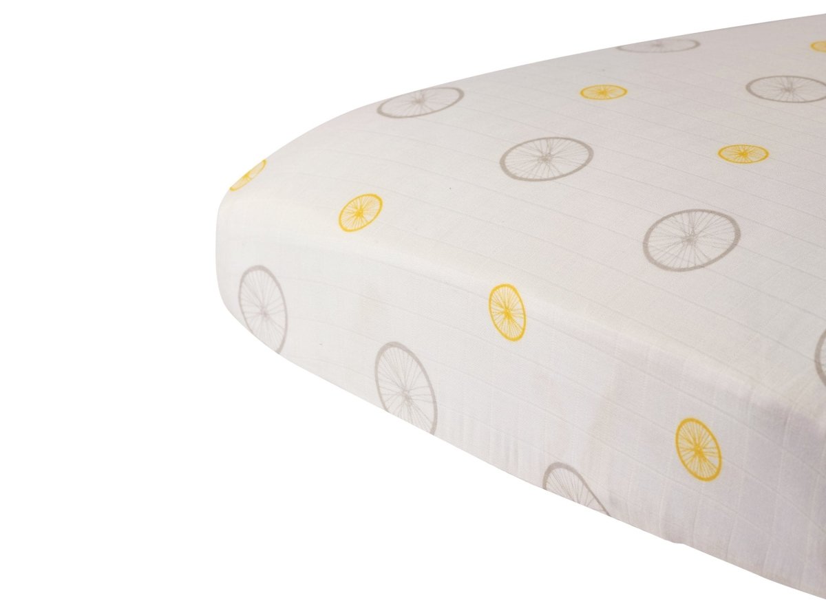 Vintage Wheel Bamboo Muslin Crib Sheet for Soft Breathable Comfort - Everetts Place