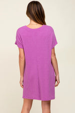 PinkBlush Violet Ribbed Front Pocket Dolman Short Sleeve Dress - 