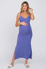 PinkBlush Violet Ribbed Side Slit Maternity Maxi Dress Everetts Place