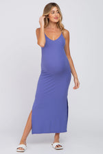 PinkBlush Violet Ribbed Side Slit Maternity Maxi Dress - 
