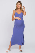 PinkBlush Violet Ribbed Side Slit Maternity Maxi Dress - 