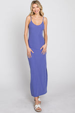 PinkBlush Violet Ribbed Side Slit Maxi Dress