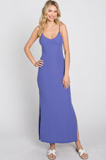 PinkBlush Violet Ribbed Side Slit Maxi Dress