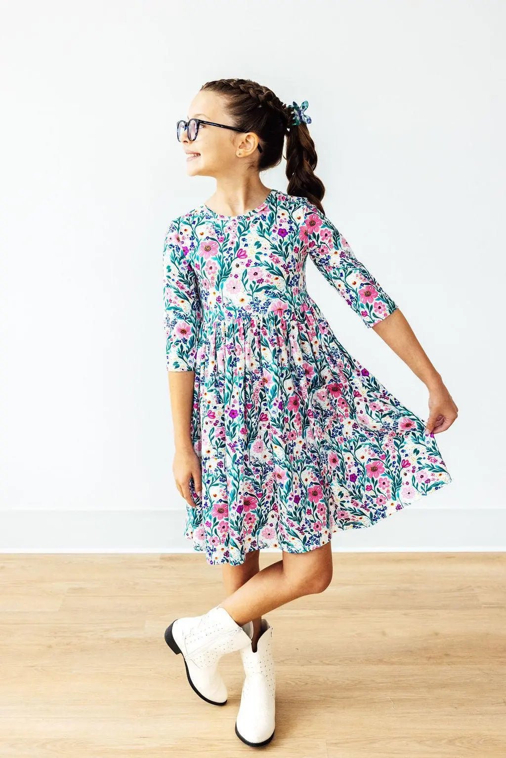 Mila & Rose ® Vivid Garden 3/4 Sleeve Pocket Twirl Dress - 