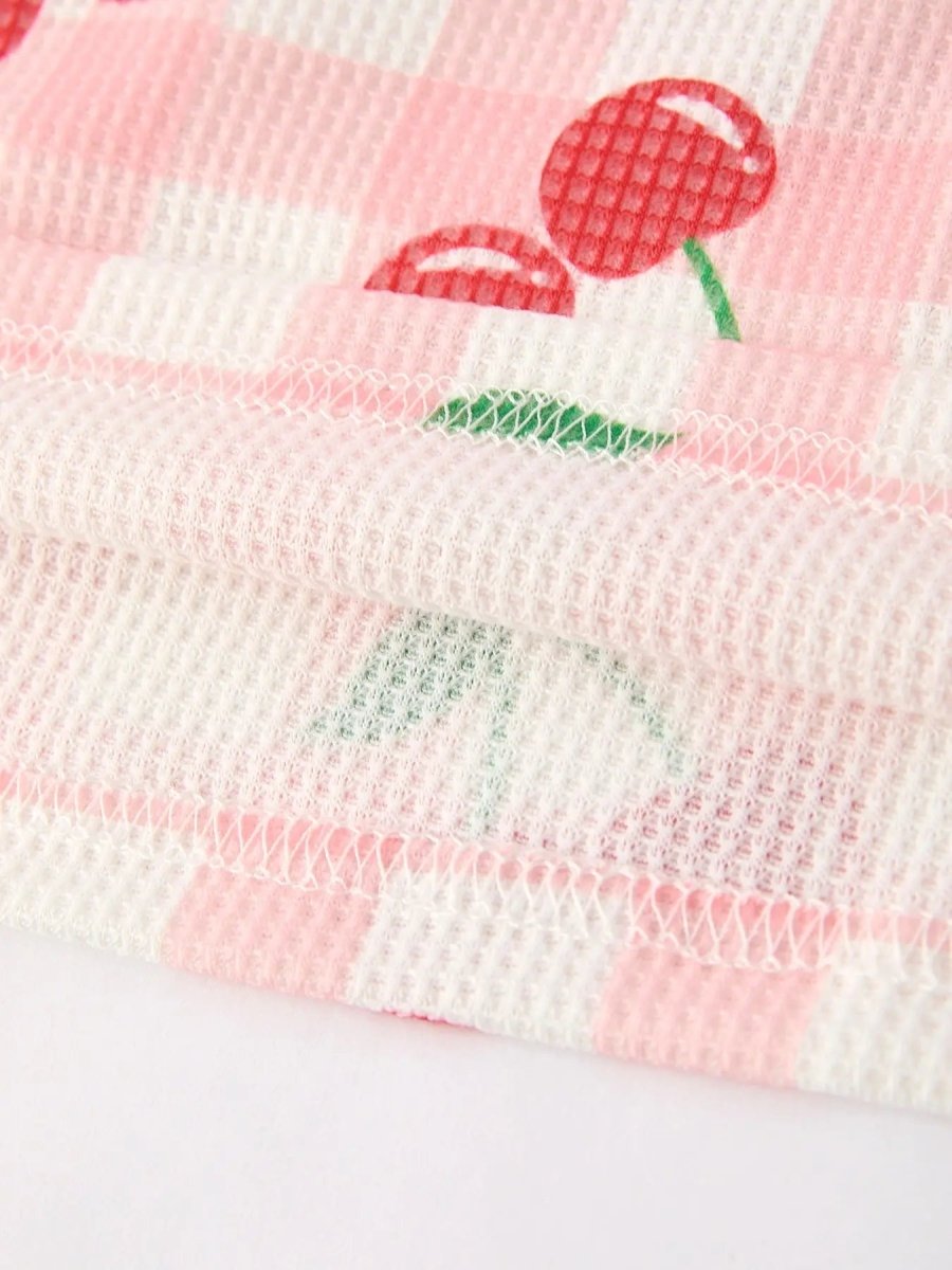 Rylee Faith Designs Waffle Cherry Girls Long Sleeve Dress Cozy Comfort Stylish Playful Pattern - Everetts Place Boutique - 