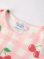 Rylee Faith Designs Waffle Cherry Girls Long Sleeve Dress Cozy Comfort Stylish Playful Pattern - Everetts Place Boutique - 