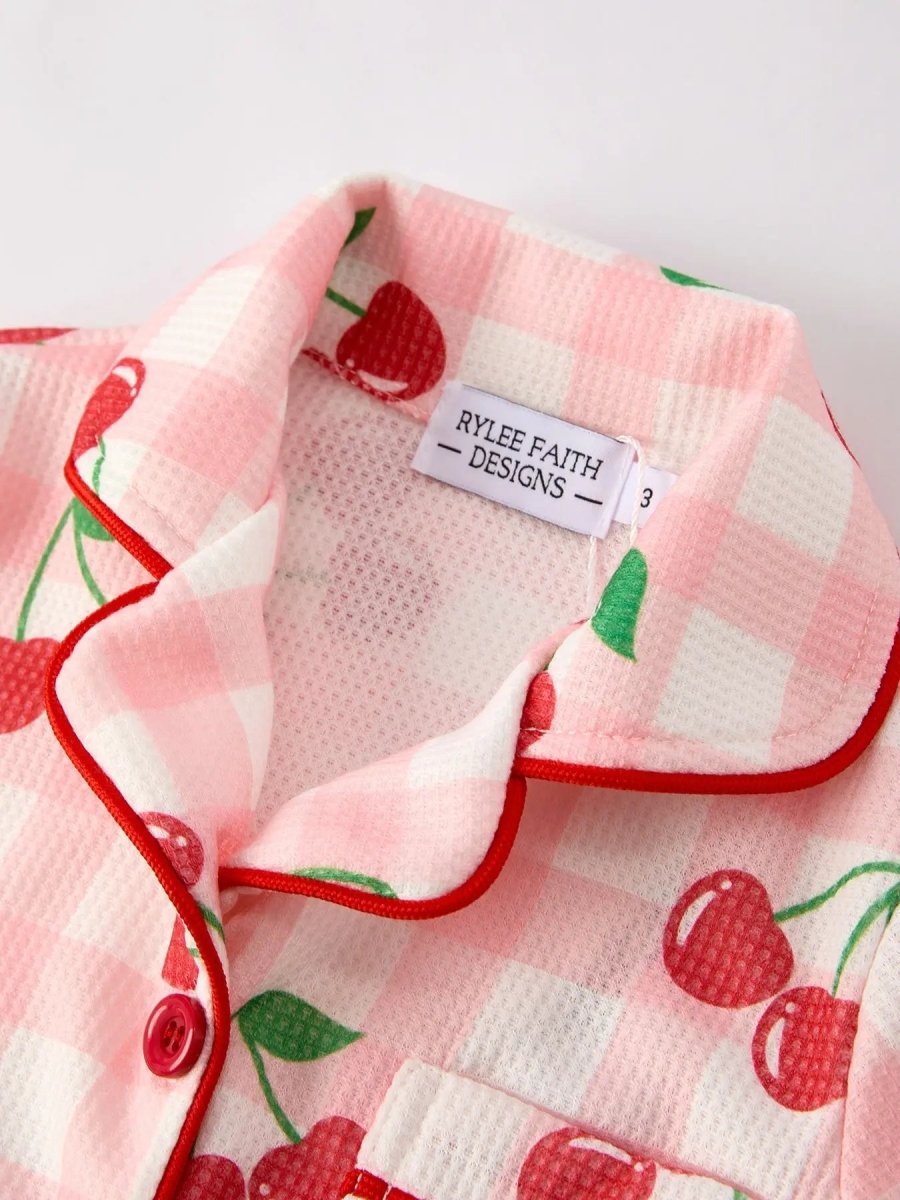 Rylee Faith Designs Waffle Cherry Girls Long Sleeve Set Cozy Fashion for Kids - Everetts Place Boutique - 