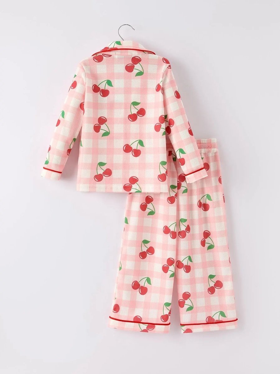Rylee Faith Designs Waffle Cherry Girls Long Sleeve Set Cozy Fashion for Kids - Everetts Place Boutique - 