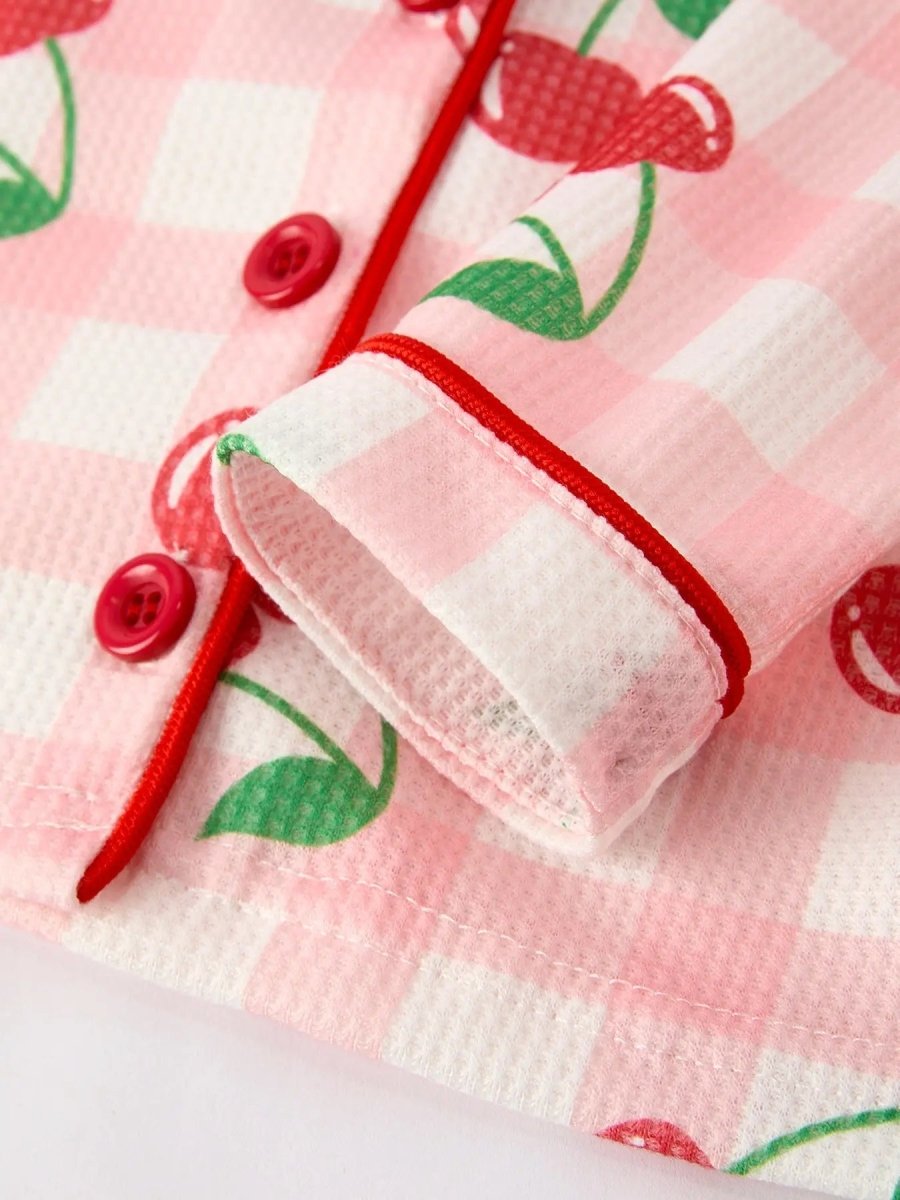 Rylee Faith Designs Waffle Cherry Girls Long Sleeve Set Cozy Fashion for Kids - Everetts Place Boutique - 