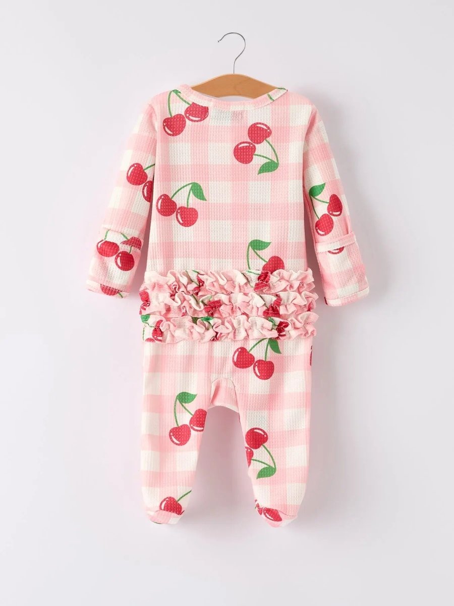 Rylee Faith Designs Waffle Cherry Plaid Girls Romper - Everetts Place Boutique - 