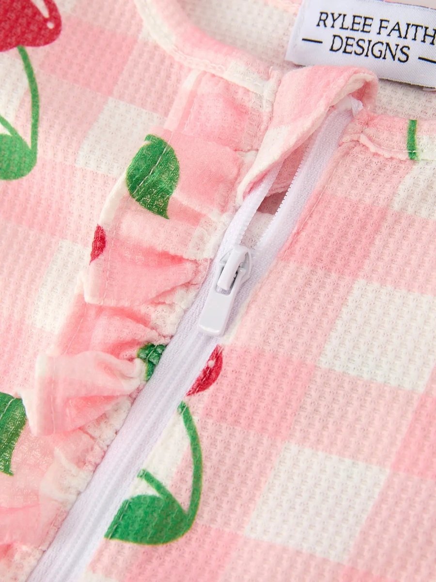 Rylee Faith Designs Waffle Cherry Plaid Girls Romper - Everetts Place Boutique - 