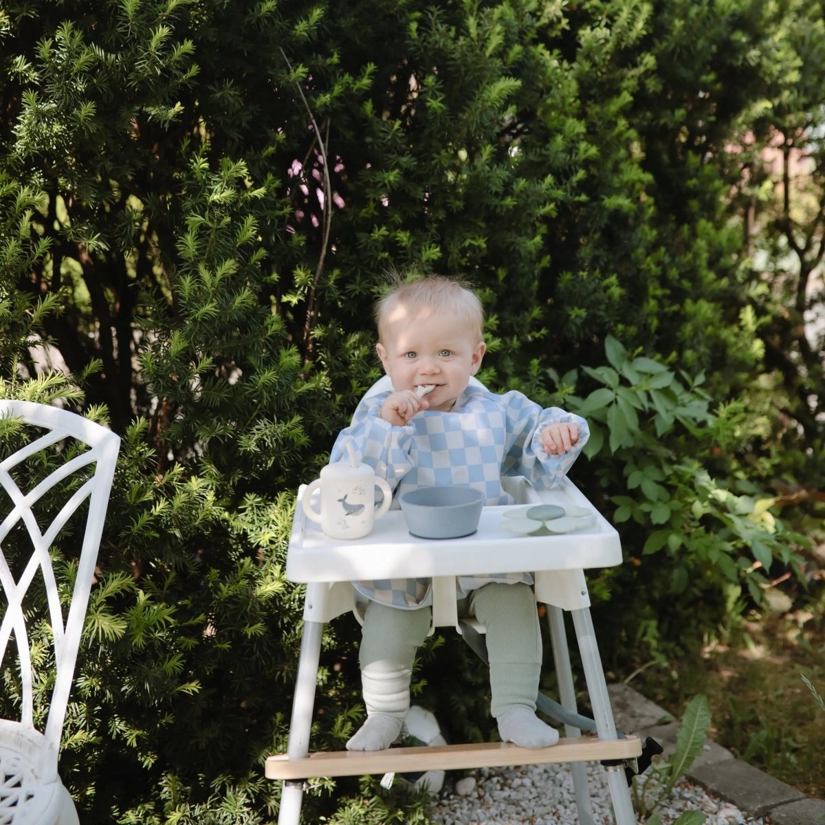 Mushie Water Resistant Long Sleeve Bib for Kids with Wide Pocket and Velcro Closure - Everetts Place Boutique - 