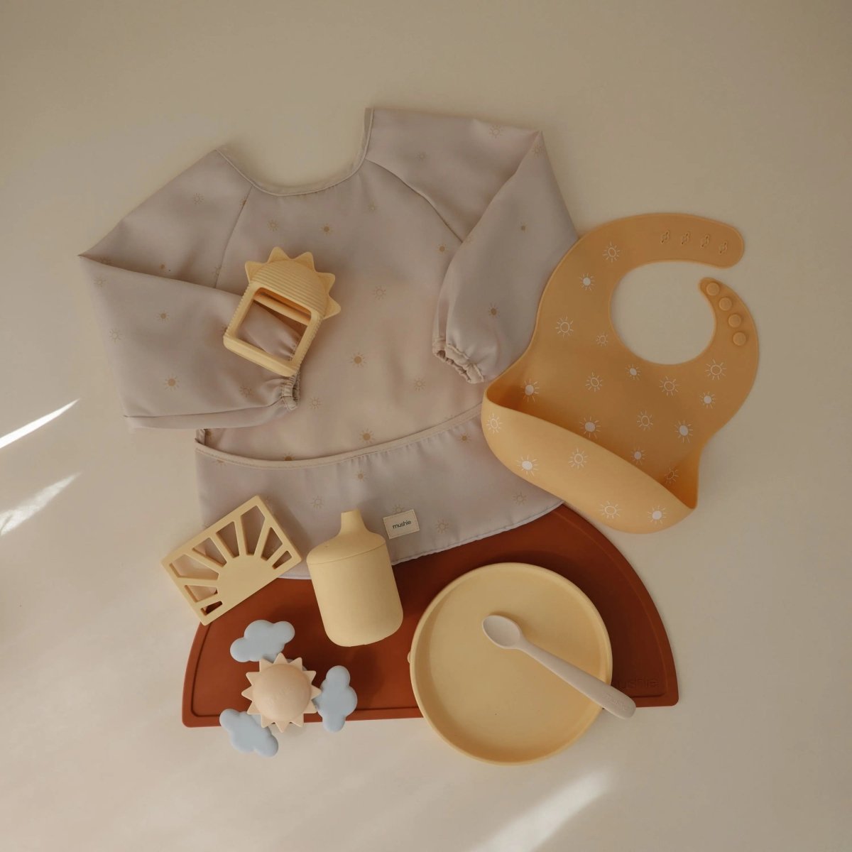 Mushie Water Resistant Long Sleeve Bib for Kids with Wide Pocket and Velcro Closure - Everetts Place Boutique - 