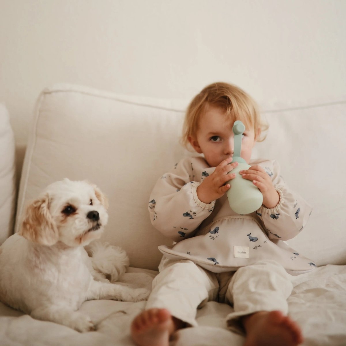 Mushie Water Resistant Long Sleeve Bib for Kids with Wide Pocket and Velcro Closure - Everetts Place Boutique - 