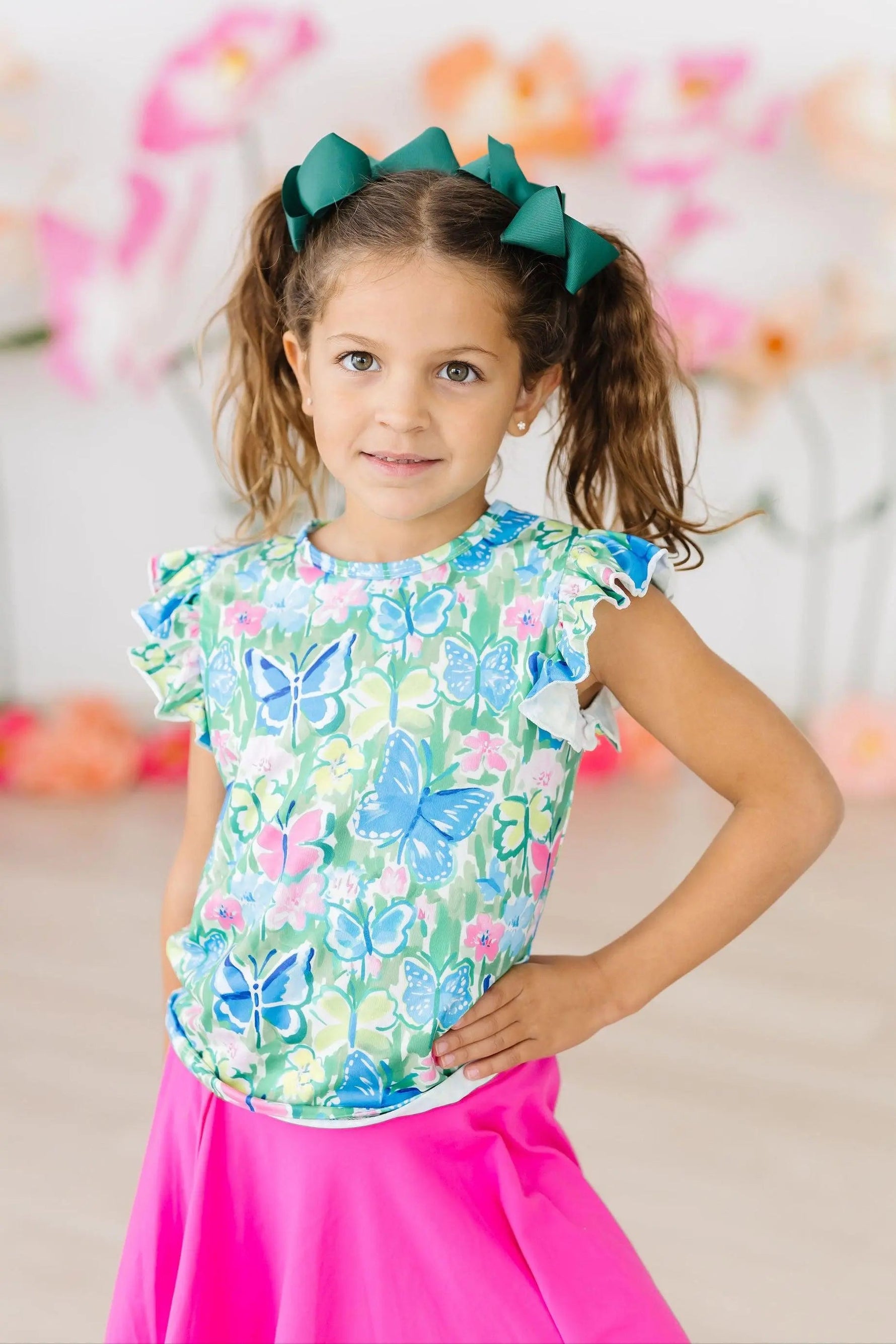 Mila & Rose ® Watercolor Butterflies S/S Ruffle Tee - 
