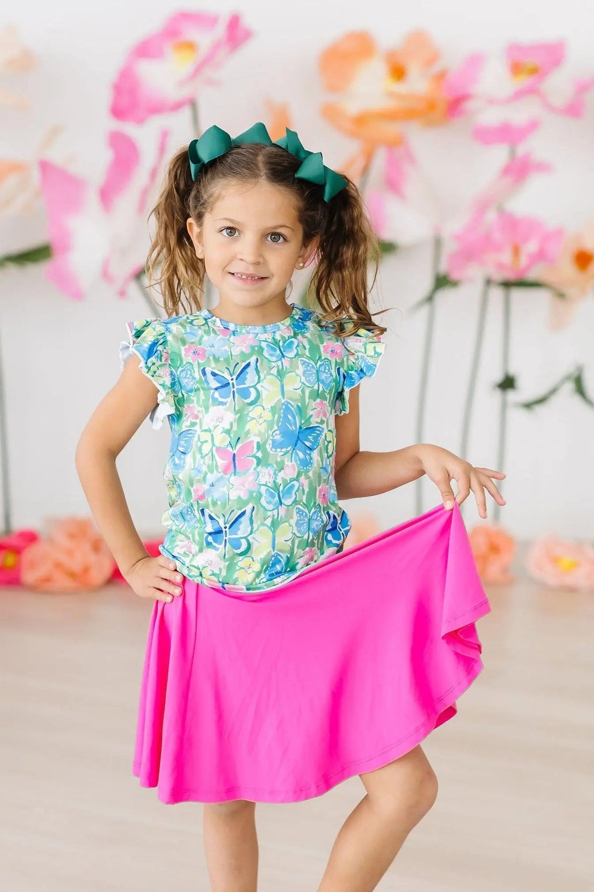 Mila & Rose ® Watercolor Butterflies S/S Ruffle Tee - 