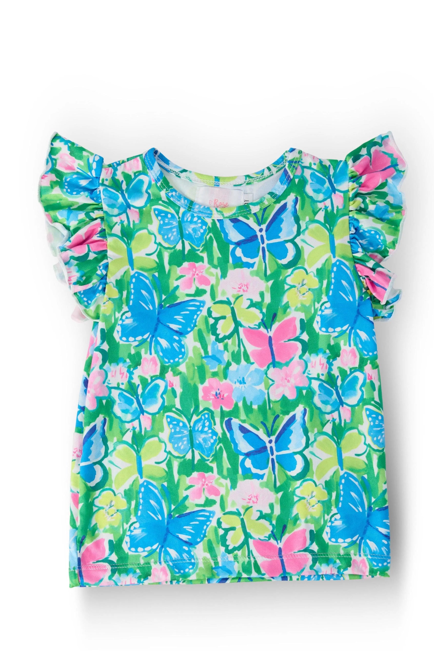 Mila & Rose ® Watercolor Butterflies S/S Ruffle Tee - 