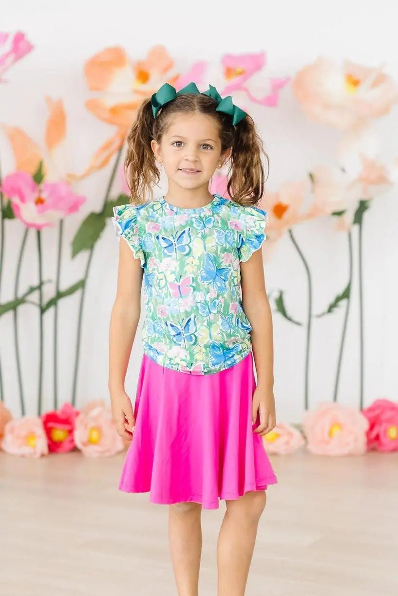 Mila & Rose ® Watercolor Butterflies S/S Ruffle Tee - 