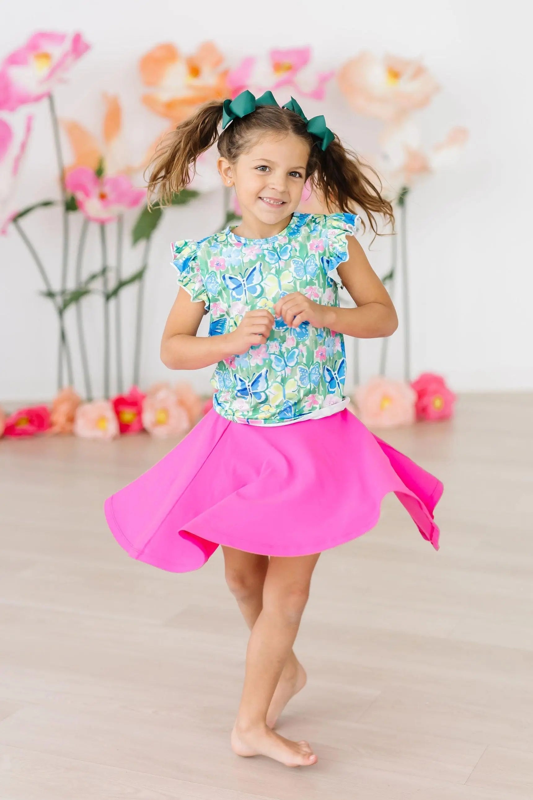 Mila & Rose ® Watercolor Butterflies S/S Ruffle Tee - 