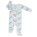 Sweet Bamboo Watercolor Butterfly Baby Zipper Footie with Two Way Zip for Infants - 