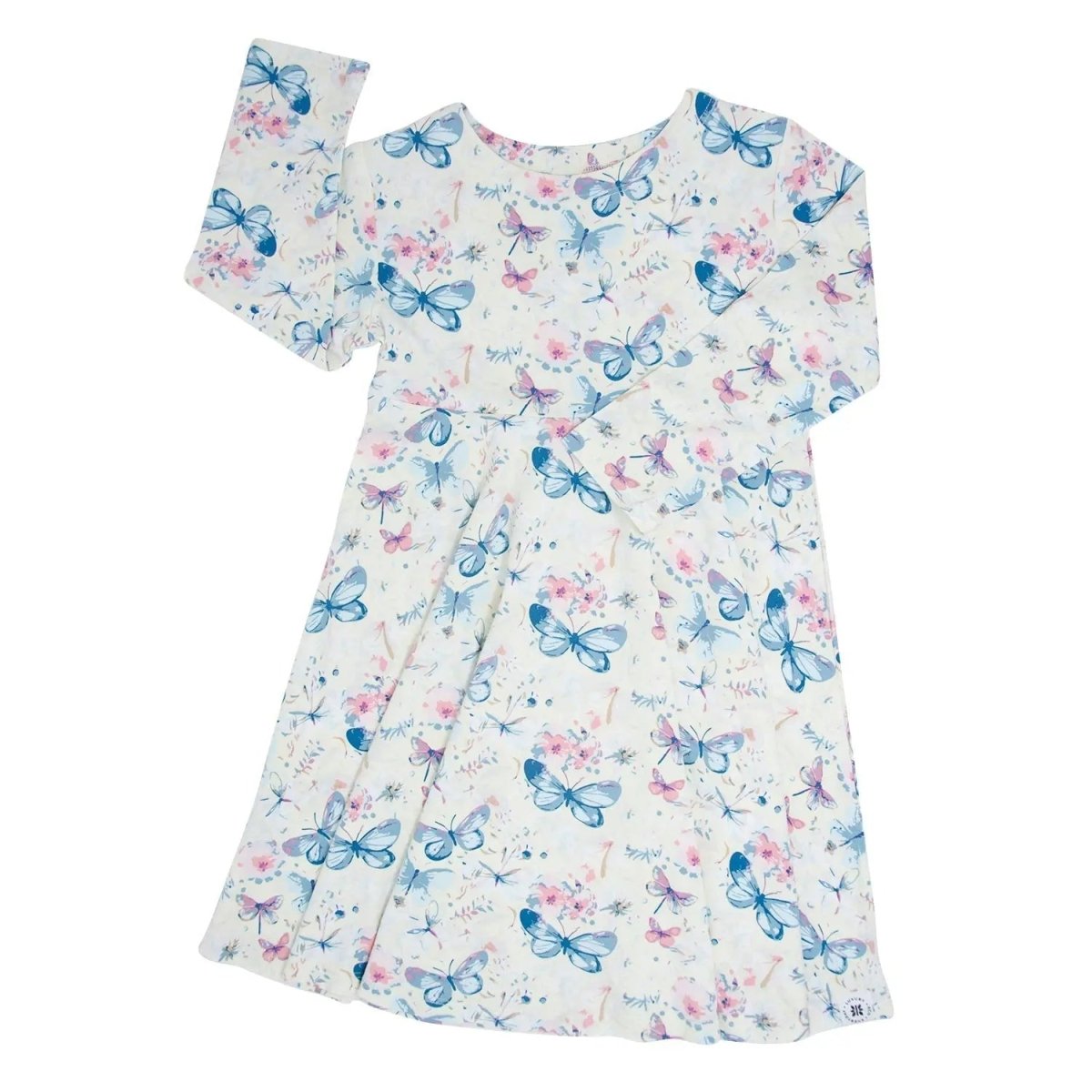 Sweet Bamboo Watercolor Butterfly Dress with Swirly Design for Little Girls - 