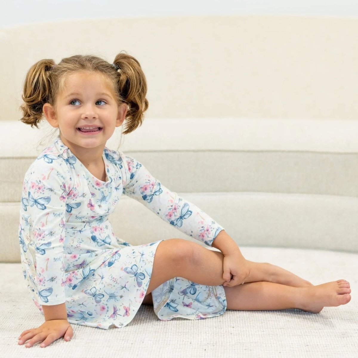 Sweet Bamboo Watercolor Butterfly Dress with Swirly Design for Little Girls - 