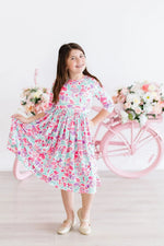 Mila & Rose ® Watercolor Hearts 3/4 Sleeve Pocket Twirl Dress - 
