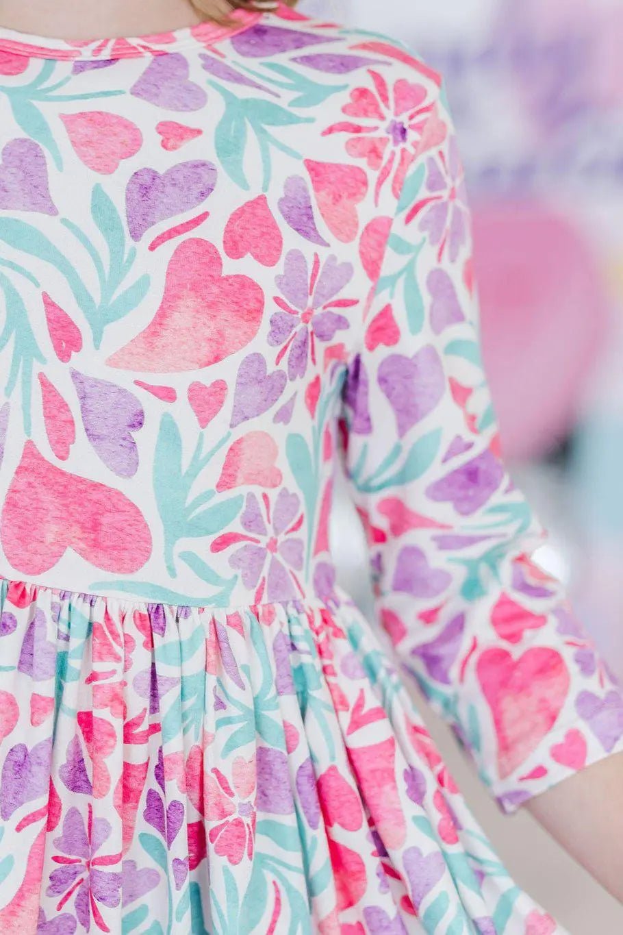 Mila & Rose ® Watercolor Hearts 3/4 Sleeve Pocket Twirl Dress - 