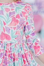 Mila & Rose ® Watercolor Hearts 3/4 Sleeve Pocket Twirl Dress - 